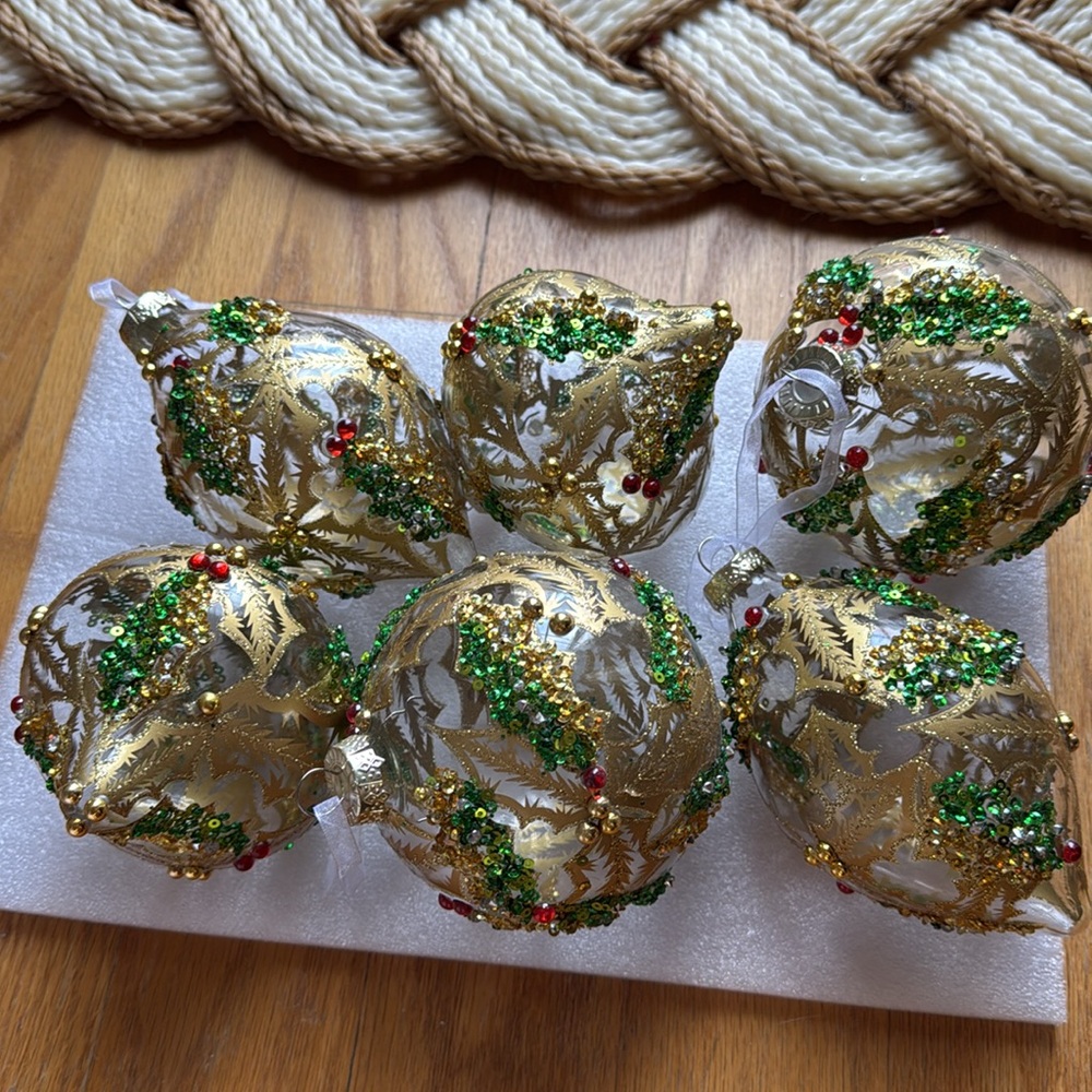 Frontgate Holiday Leaves Embellished Ornaments - Set of 6 - Picture 13 of 16